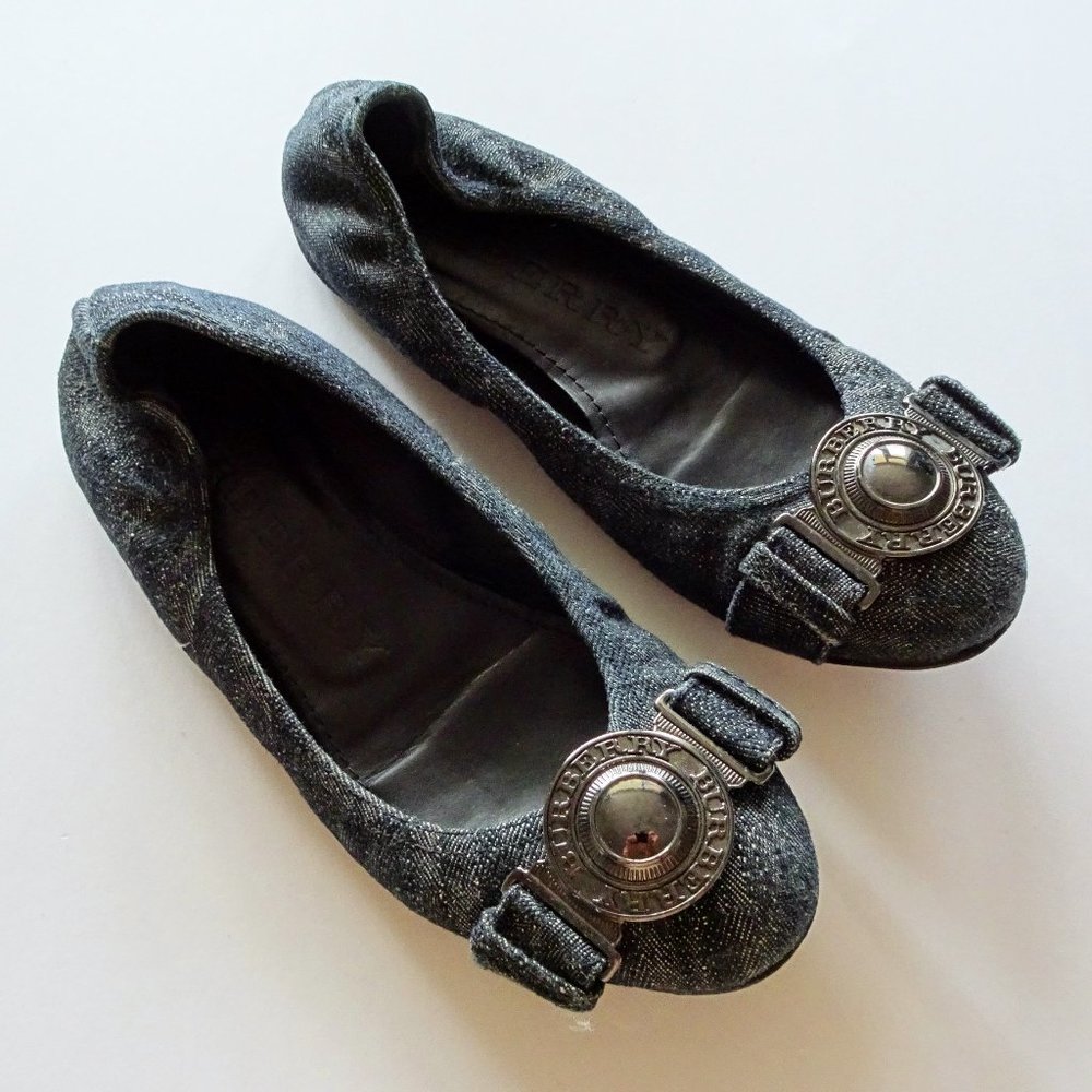 Burberry Black Denim Ballet Flats with Branded Medallion